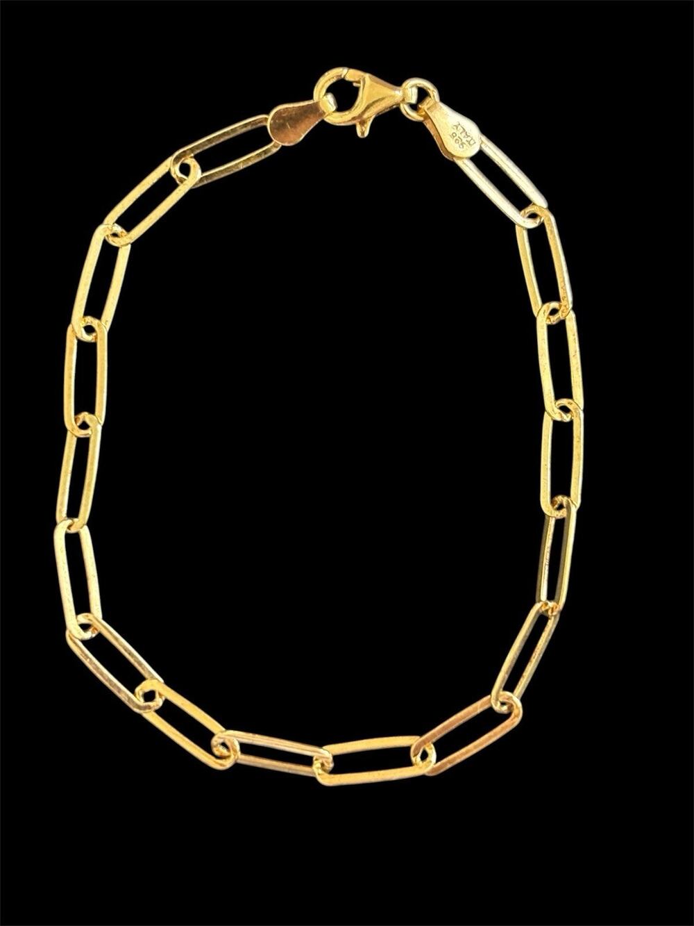 Dyadema Sterling Silver Gold Vermeil Paperclip Link Bracelet 6.5” 4mm Wide 925